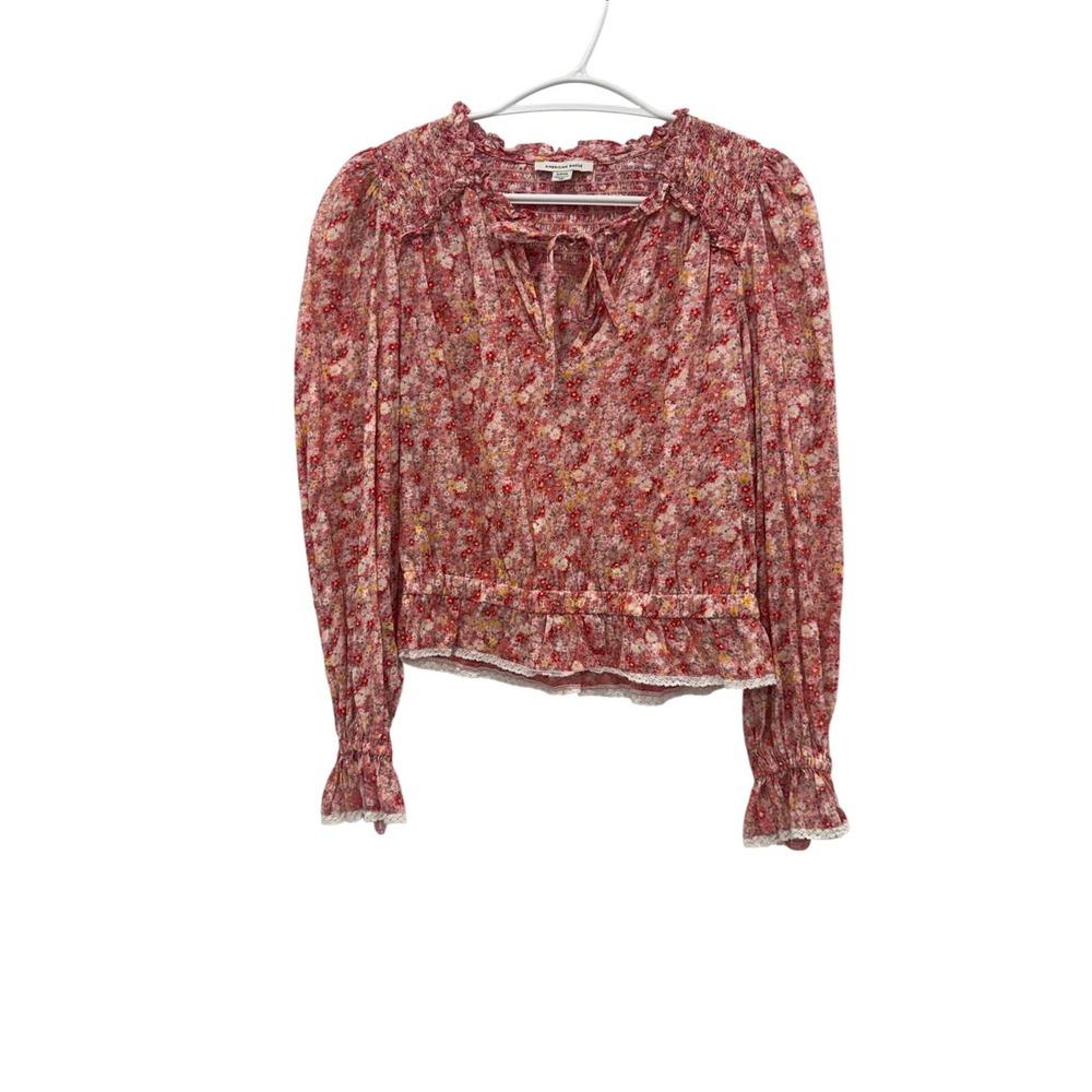 American Eagle Floral Peasant Blouse Smocked Boho Cottagecore Small Petite‎